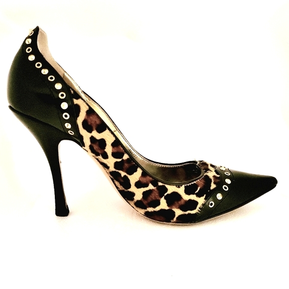 🐆EUC Gorgeous Leopard Print Heels W/Black Leather & Cool Studs By DSQUARED🐆 - Picture 13 of 13